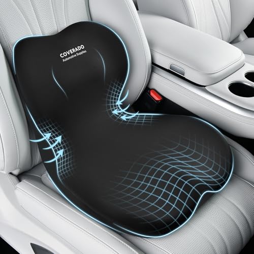 Coverado Car Seat Cushion and Lumbar Support Pillow One Piece, Memory Foam Ergonomic Back Support Driving Seat Cushion for Back Pain, Non-Slip Washable Cushion for Car, Driver, Office - color: Black, size: 1 Peice