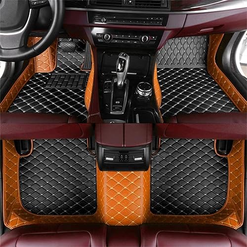 Custom Making Car Floor Mats for 96% Car Model Luxury Leather All Weather Waterproof Anti-Skid Full Coverage Liners (Orange and Black Beige) - color: orange and black beige