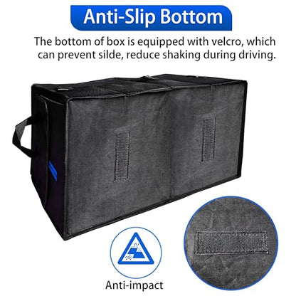 YOSRTER Car Trunk Organizer for Dodge Charger Durango Challenger Ram Collapsible Storage Box with Handle Foldable Lid Non Slip Bottom 2 Compartment Sturdy Base Panel Blue Trim - color: Blue Trim