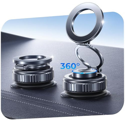 Magnetic Phone Holder for Car 2026 Heavy Duty Model [All Metal] 360° Adjustable Vacuum Suction Car Magsafe Phone Mount Cell Phone Holders for Your Car for iPhone 17 16 Pro Max 15 14 13 12 Plus - color: Black