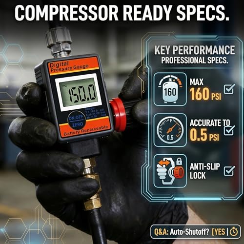 LE LEMATEC Digital Air Pressure Regulator with Locking Valve for Air Slip Prevention, 1/4 NPT Inline Airflow Regulator Up to 160 PSI for Air Compressor, HVLP Spray Paint Gun & Pneumatic Tools (DAR03B) - style: Locking Valve Version