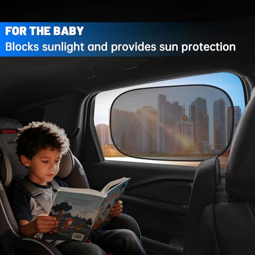 4 PCS Universal Car Window Shades for Baby, 20"x12" Static Cling Mesh Car Shades for Side Windows, Easy Fold UV & Sun Protection Window Covers for Family Travel - size: 4 Pack Universal Car Side Window Shades