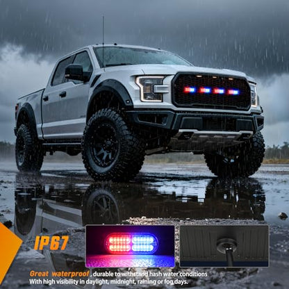Nilight 4PCS 24LED Emergency Strobe lights 12V 24V Red Blue Surface Mount Grille Hazard Safety Warning Light Sync Feature Side Flashing Marker Flash for Car Truck Campers - color: Red Blue