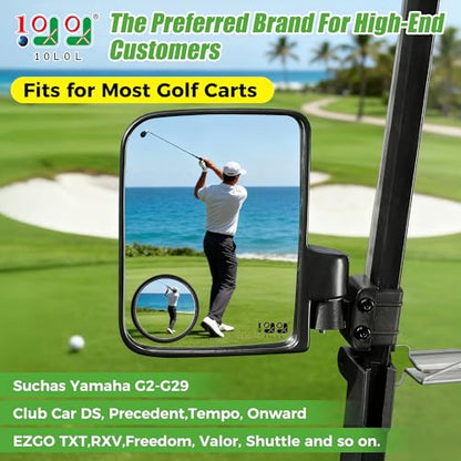 10L0L Golf Cart Mirror Universal for Yamaha, Club Car, EZGO, No Drilling Extra Large Side Rear View with Blind Spot Mirror Folding Adjustable 180 Degree - style: with Blind Spot Mirror