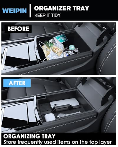 for 4PCS Double Layer Center Console Armrest Organizer&Cup Holder Insert&Wireless Mat Compatible with 2024-2026 Chevy Traverse - color: Traverse 24-26 Armrest Tray 4PCS