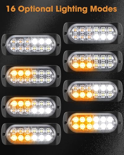 Leelosp 20 Pcs 12 LED Strobe Lights for Tow Trucks Construction Vehicles Surface Mount Emergency Hazard Beacon Safety Warning Lamps Flashing 12-24V Grille Head for Car Accessories (Amber and White) - style: Amber and White