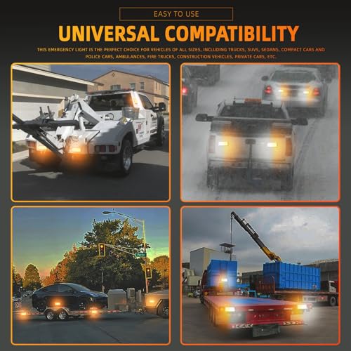 BooYu Amber Magnetic Flashing Strobe Light/w Controller, Battery Operated Rechargeable LED Safety Beacon Lights, Mini Portable Emergency Warning Light Bar for Vehicles, Trucks, Car 2-Pcs - color: 2pcs Amber/Amber