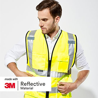 Salzmann Mesh Safety Vest | Hi Vis Multi Pocket Reflective Vest | 4 Colors – 5 Sizes | Made with 3M Reflective Material - color: Yellow Mesh, size: X-Large