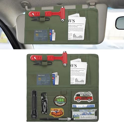 Tactical Visor Organizer, Car Visor Organizer, Sunvisor Organizers, Tactical Visors Cover Molle Webbing, Truck Accessories for Men, Car Sunshade Storage Pouch (Dark Green) - color: Dark Green