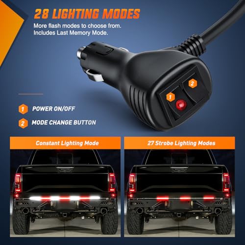 Nilight 60 Inch Truck Tailgate Strobe Light Strip Tail Emergency Bar Rear Window Warning Lamp Ultra-Bright Double Row 360 LED for Pickup Trailers Construction Vehicles Car SUV, Red White - color: 60" Tailgte Strobe Red White