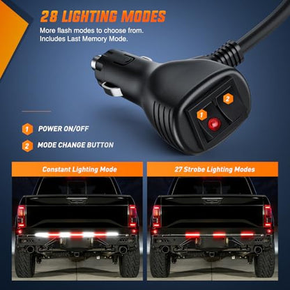 Nilight 60 Inch Truck Tailgate Strobe Light Strip Tail Emergency Bar Rear Window Warning Lamp Ultra-Bright Double Row 360 LED for Pickup Trailers Construction Vehicles Car SUV, Red White - color: 60" Tailgte Strobe Red White
