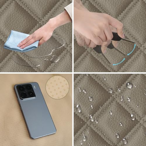 1 Pack PU Leather Quilting Front Car Seat Cover, Anti-Slip Full Wrap-Around Bottom Seat Protector Cushion with Storage Pocket, Universal Fit for Most Vehicles - Beige - color: Beige