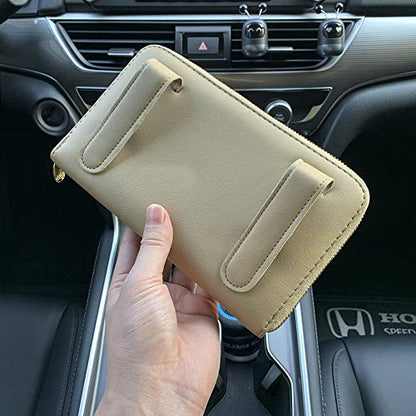 Car Tissue Holder, Sun Visor Napkin Holder, PU Leather Backseat Tissue Case with Zipper (Beige) - color: Beige