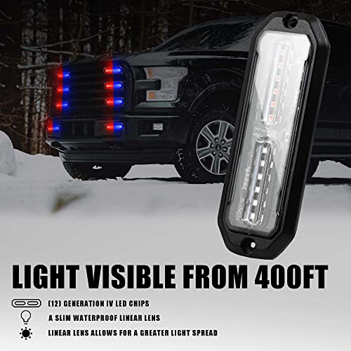 WINECO Red/Blue 8pcs Ultra Slim LED Emergency Strobe Police Lights, Surface Mount Grill Grille Hazard Safty Warning Flashing Light for Volunteer Trucks Vehicles - color: Red Blue