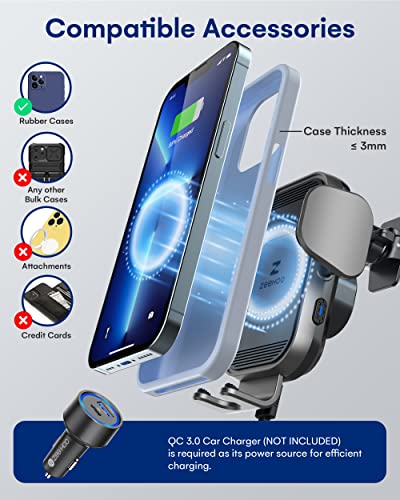 ZeeHoo Wireless Car Charger, 15w Fast Charging, Auto Clamping Car Phone Mount, Cell Phone Holder Charger, for iPhone 17 16 15 14 13 12 11 Pro Max Xs, Samsung Galaxy S23+ S22, Etc.(Grey) - color: Grey