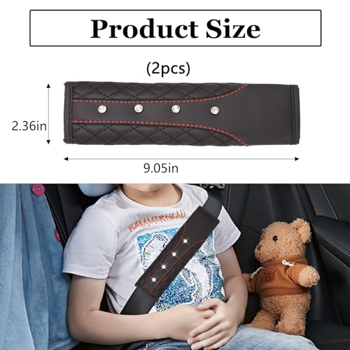 Hovom 2PCS Bling Car Seat Belt Cover Pad, Leather Seatbelt Covers for Cars, Soft Safety Seatbelt Shoulder Strap Covers, Rhinestone Auto Seat Belt Protector Cushion for Women Girls (Black) - color: Black