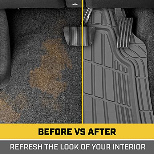 BDK Cat® CAMT-1003 (3-Piece) Deep Dish Rubber Car Floor Mats with Trunk Cargo Liner, Heavy Duty All Weather Trim to Fit Front & Rear Combo Set for Car Sedan SUV Van - color: Gray