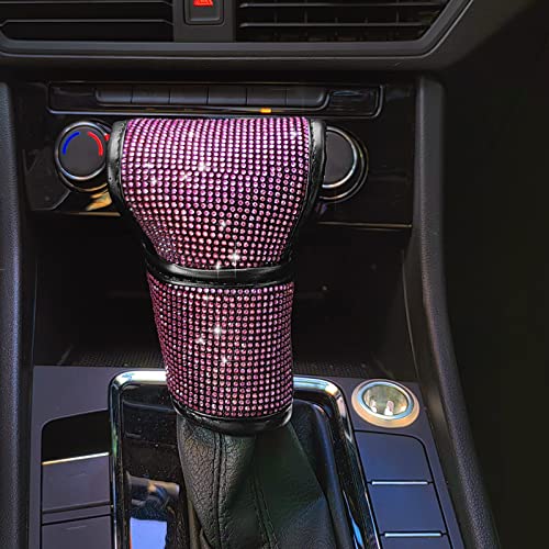 Auto Gear Shift Knob Cover Bling Car Knob Gear Stick Protector PU Leather Shift Gear Cover with Bling Interior Accessories Interior Accessories Universal for SUV Truck (Pink) - color: Pink