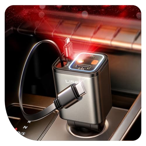 LISEN 4 in 1 Starlight Retractable Car Charger, 75W USB C Cigarette Adapter Fast Charging, Starlight Retractable Car Accessories for Women Mom, for iPhone 17 Pro Max Air 16 15 14 13 12 - color: Starlight Color, size: 31.5 Inch