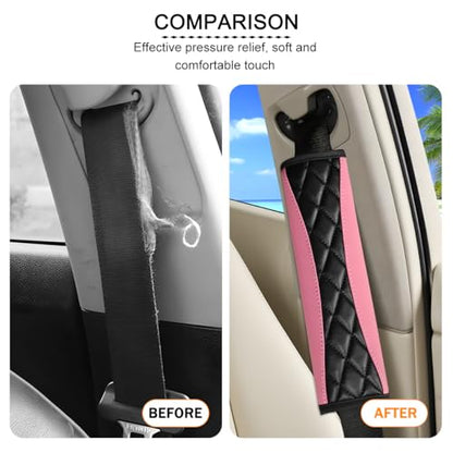 2PCS Car Seat Belt Cover, Soft Comfortable Leather Vehicle Seatbelt Shoulder Pad Cushion, Breathable Automotive Interior Seat Strap Harness Mat, Universal for RV SUV Truck (Pink) - color: Pink