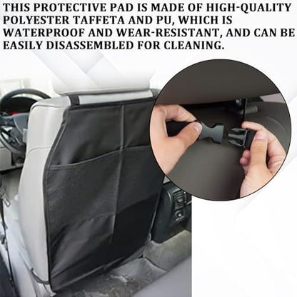 2PCS Kick Mats Back Seat Protector Back Seat Cover for Kids Feet Car Seats Kick Mat Vehicle Organizer Black Car Mats Travel Bag 2 Mesh Storage Pockets Waterproof Pad Interior Protectors