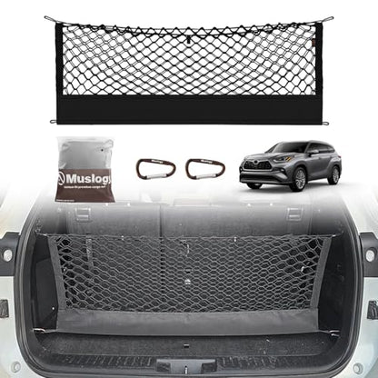 Muslogy Truck Bed Cargo Net Trunk Netting Compatible with 2014-2025 2026 Toyota Highlander Accessories, Pickup Cargo Organizer SUV Sedan Storage Net w/Heavy Duty Carabiners - style: 2014+ Highlander