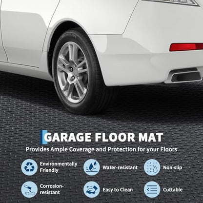 7.5 x 16 FT Garage Floor Mat, 2.8mm Thickened Flooring Roll Diamond Plate PVC Rubber Trailer Mat, Non-Slip Floor Protector Mat for Garage, Warehouse, Gyms, Trailer, SUV