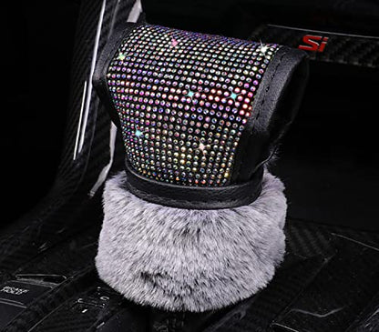 Plush Auto Gear Shift Knob Cover with Crystal Glitter Bling Rhinestones for Girls,Lady Universal Fit (Bling) (Fur Gray) - color: Fur Gray