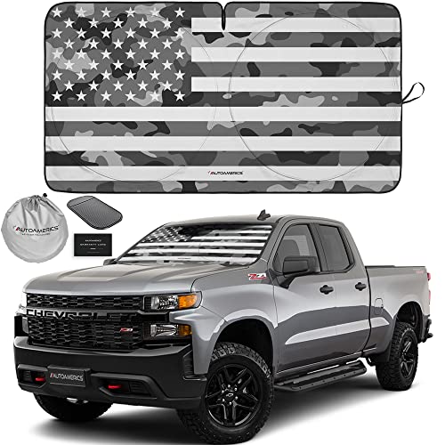 Autoamerics 1-Piece Windshield Sun Shade Gray Camo American Flag USA Design - Foldable Car Front Window Sunshade for Most Sedans SUV Truck - Blocks Max UV Rays and Keeps Your Vehicle Cool - Large - color: USA GRAY CAMO FLAG, size: LARGE = 64 x 33.5 inches
