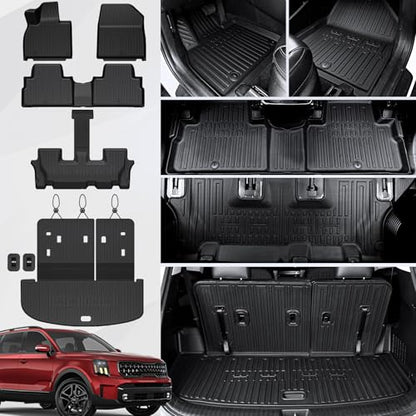 Floor Mats Cargo Mat with Backrest Mats for 2020-2025 Kia Telluride 7/8 Passenger Car Mats Accessories, All Weather TPE Protectors Cargo Liner Seat Back Covers(Floor Mats+2-in-1 Cargo Mat) - size: Floor Mats + 2-in-1 Cargo Mat