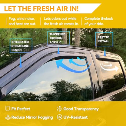 Window Visors for Chevrolet(Chevy) Express/GMC Savana 1996-2025, Rain Guards Shield Vent Shade Deflector Dark Smoke for GMC Topkick C4500 C5500 03-09/ Chevy Kodiak 03-09, Tape-On, 2PCS - style: For 1996-2025 | Chevy Express/ GMC Savana | Out-Channel
