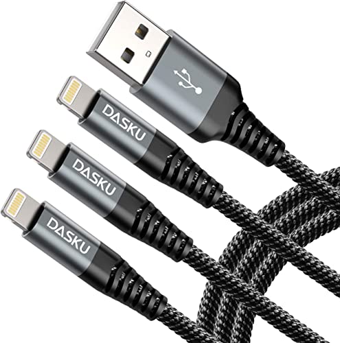 Dasku iPhone Charger Fast Charging, 6 Foot MFi Certified Lightning Cable Braided USB iPhone Charging Cord Compatible with iPhone 14/13/12/11/Pro Max/X/Xs Max/Xr/8 Plus/7 Plus/6/6 Plus/iPad mini/Air - color: Black, size: 6FT, style: USB A