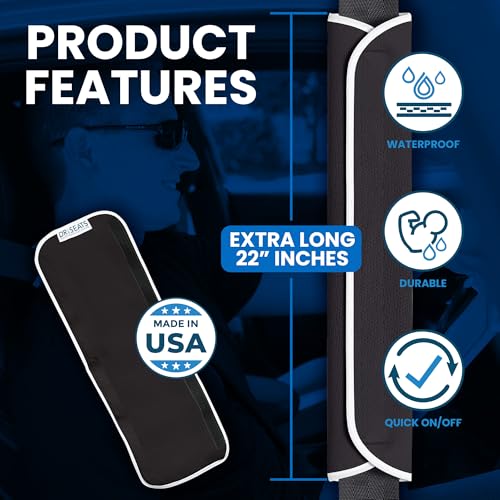 Dri Seats Waterproof Seat Belt Cover – 22" Seatbelt Covers Sweat Sleeves with Fastener for Vehicle Harnesses in Cars, Trucks, SUVs – Universal Fit, Easy Install, Machine Washable – Black