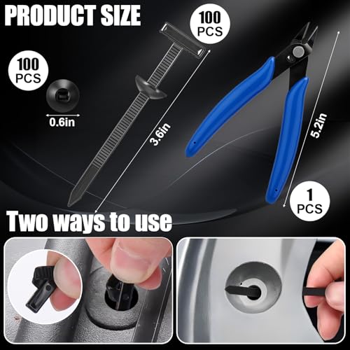XANGNIER 100 Pcs Nylon Universal Cable Tie Buckle with Wire Cutter,Multipurpose Self Locking Zip Tie Clips Automotive,Snap Fit Nylon Fastening Clip for Car Repairs Auto Bumper Fender Liner Fasteners - color: 100pcs