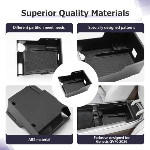 LUWU 2026 Genesis GV70 Center Console Organizer Compatible with Genesis GV70 2026 Accessories Armrest Console Storage Box Insert Tray Secondary Insert Tray ABS Material Coin Container Black - color: 2026 Genesis GV70
