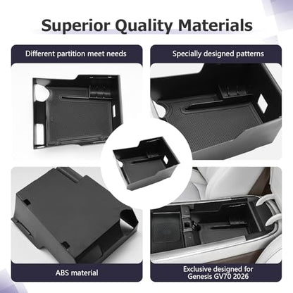 LUWU 2026 Genesis GV70 Center Console Organizer Compatible with Genesis GV70 2026 Accessories Armrest Console Storage Box Insert Tray Secondary Insert Tray ABS Material Coin Container Black - color: 2026 Genesis GV70