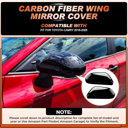 ACLONG Glossy Black Mirror Covers Fit for Toyota Camry 2018-2025 – Driver & Passenger Side Rearview Cap Replacement (1 Pair) - size: Fit for Toyota Camry 2018-2025-Glossy Black