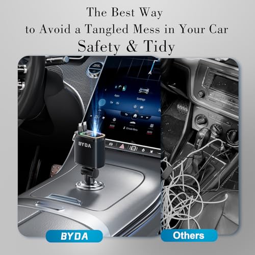 4 in 1 Retractable Car Charger with Starry Light,69W USB-C Fast Car Charger, for iPhone 17/16/15/14/13/12/11, Android,Pixel,Cigarette Lighter Charger (for Lightning+USB-C) - size: for Lightning+USB-C