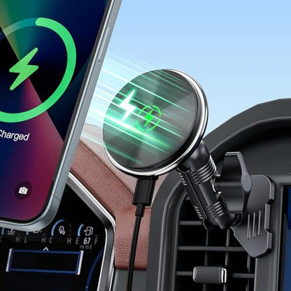 Kaishengyuan Wireless Charger Magnetic Vent Phone Mount Compatible with 2021-2026 Ford F-150, 2023-2026 Super Duty F250/F350/F450, Metal Phone Holder Cradles Bracket Stand with Arm for All Smartphone - style: Charging-Magnetic