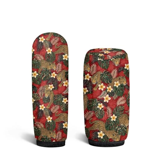 Jeiento Brown Cheetah Car Interior Accessiores for Men Women Capybara Leopard Auto Gear Shift Knob Cover + Handbrake Cover Set Non-Slip Soft Fit Most Cars Sedan SUV Van Truck,Capybara Lover - color: Brown Leopard Tropical Flower