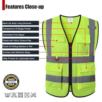 Safety Vest for Men Women Hi Vis Vest with Pockets Mesh High Visibility Vests Meets ANSI/ISEA Standards - color: 20-yellow, size: XX-Large