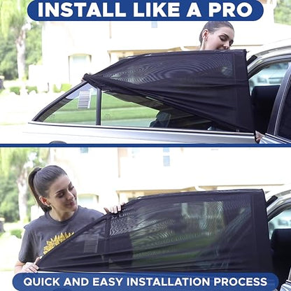 EcoNour Car Window Screens for Camping (Pack of 2) | 100% Protection from Bugs, UV and Mosquito Net | Breathable Mesh Baby Window Covers for Privacy Blackout (Medium 16"x30") | Car Window Accessories - size: Medium