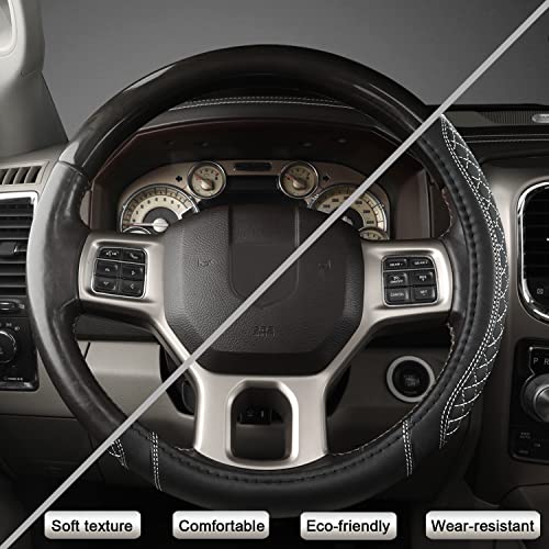 West Llama Customized Auto Car Steering Wheel Cover for Dodge 1989-2011 RAM 1500 2500 3500, Charger, Durango, Challenger(Diamond Quilted-Black+Gray-Standard Size) - color: B-Black+Gray, size: Standard Size (14 ½''-15'')