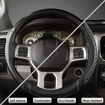 West Llama Customized Auto Car Steering Wheel Cover for Dodge RAM 1500 2500 3500, 15.5-16 inch (Diamond Quilted-Black+Gray-Large Size) - color: B-Black+Gray, size: Large Size (15 ½''-16'')