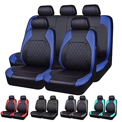 Universal Deluxe Pu Luxury Vinyl Faux Leather Car Seat Covers Full Set, Airbag Compatible, Breathable, Fit for Cars, Trucks, SUV (Black and Blue) - color: Blue, size: Full Set