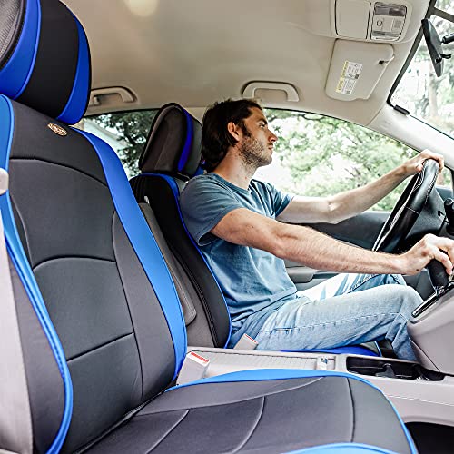 FH Group Front Set Faux Leather Car Seat Cushions, - 2 Pack Seat Covers for Cars Trucks SUV, Waterproof, Universal Fit Seat protector, Blue - color: Blue, style: Front Set