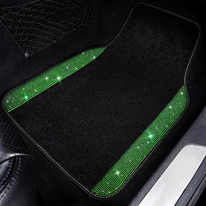 CAR PASS Shining Rhinestones Carpet, Bling Crystal Diamond Sparkly Glitter Car Floor Mats with Anti-Slip PVC Heel Pad Automotive Universal for SUV,Sedan,Car,Van,4pcs for Girl Women Green Diamond - color: Green Diamond