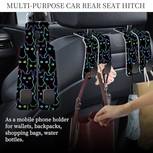 PU Leather Car Seat Hook, Storage Headrest Hanger, Cute Car Backseat Organizer, Car Hooks for Purses and Bags Neon Cat Eyes - color: Neon Cat Eyes