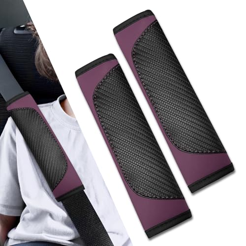 2PCS Car Seat Belt Covers, Soft Seat Belt Shoulder Pads Neck Covers, Breathable Mesh Seatbelt Strap Protector, Car Interior Accessories for Comfortable Driving Fit for Truck SUV (Leather-Black/Purple) - color: Leather-Black/Purple