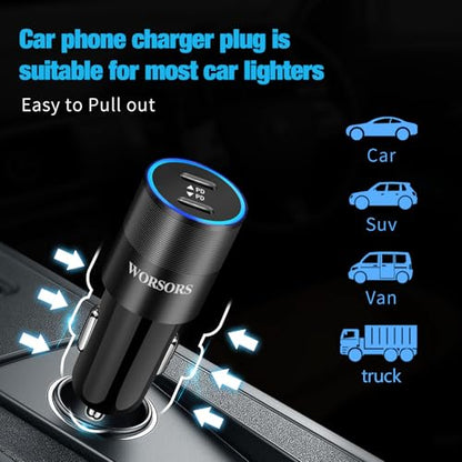 6 Pack 60W Super Fast USB C Car Chargers, Dual 30W PD 3.0 PPS Charging Ports, 12V Cigarette Lighter Adapter Bundle for iPhone 17 16 15 14, iPad, Samsung Galaxy S26 S25, Google Pixel 10 Android Phones